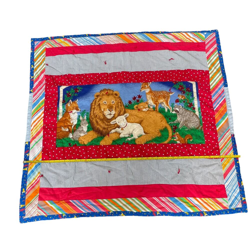 Handmade Patchwork Baby Blanket Bible Theme Lamb Lion Comforter Animals OOAK